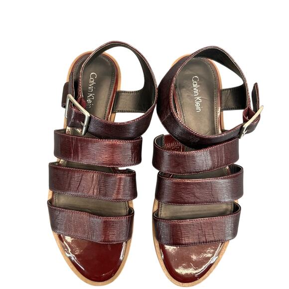 Calvin Klein Roman Gladiator Burgundy Strappy Ankle Buckle Sandal Women 8 - Picture 4 of 6